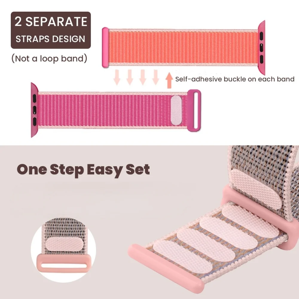 Nylon Dual Strap Watch Bands - 2 Pack - Compatible with Apple Watch 38 40 41 mm